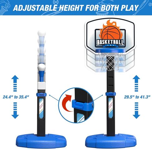 2 in 1 Toddler Basketball Hoop and T Ball Set with Automatic Pitching Machine - Adjustable Height, Kids Basketball Hoop Suit for Indoor/Outdoor, Sport Toys Gifts for Girls Age 3-8, Pink in Kuwait