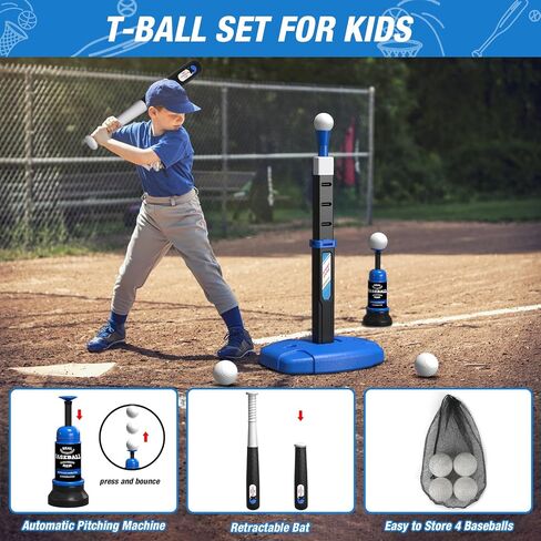 2 in 1 Toddler Basketball Hoop and T Ball Set with Automatic Pitching Machine - Adjustable Height, Kids Basketball Hoop Suit for Indoor/Outdoor, Sport Toys Gifts for Girls Age 3-8, Pink in Kuwait