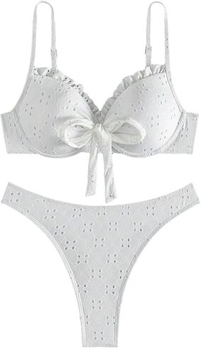 OYOANGLE Women's Two Swimsuit Bathing Suit High Waist Tie Front Summer Solid Bikini Set in Kuwait
