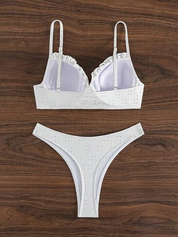 OYOANGLE Women's Two Swimsuit Bathing Suit High Waist Tie Front Summer Solid Bikini Set in Kuwait