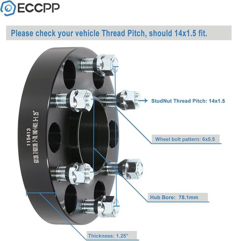 ECCPP 4X 2 inch Hubcentric Wheel Spacers 6 Lug 6x5.5 to 6x5.5 6x139.7mm to 6x139.7mm 78.1 Hub Bore 14x1.5 Fits for Silverado 1500 for Suburban 1500 for Tahoe for Sierra 1500 in Saudi Arabia