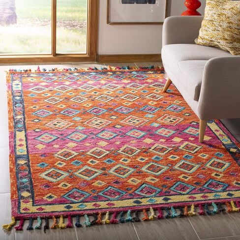 سجادة SAFAVIEH Aspen Collection Accent - 2 × 3 بوصة، برتقالي وفوشيا، صوف بوهو مضفر مصنوع يدويًا، مثالي للمناطق ذات حركة المرور العالية في المدخل، وغرفة المعيشة، وغرفة النوم (APN138A) in Saudi Arabia