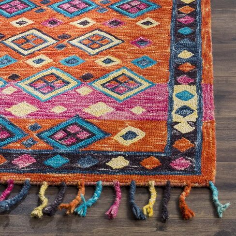 سجادة SAFAVIEH Aspen Collection Accent - 2 × 3 بوصة، برتقالي وفوشيا، صوف بوهو مضفر مصنوع يدويًا، مثالي للمناطق ذات حركة المرور العالية في المدخل، وغرفة المعيشة، وغرفة النوم (APN138A) in Saudi Arabia