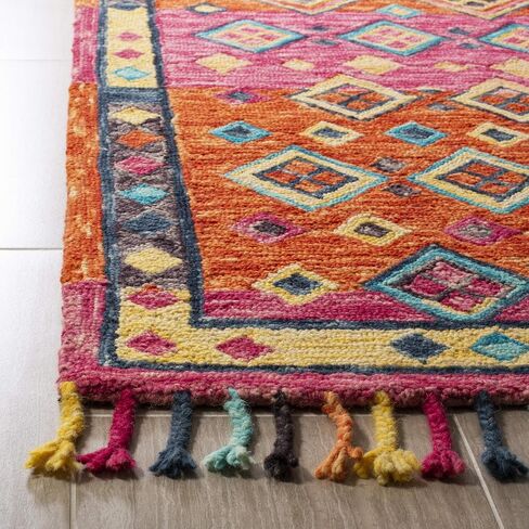 سجادة SAFAVIEH Aspen Collection Accent - 2 × 3 بوصة، برتقالي وفوشيا، صوف بوهو مضفر مصنوع يدويًا، مثالي للمناطق ذات حركة المرور العالية في المدخل، وغرفة المعيشة، وغرفة النوم (APN138A) in Saudi Arabia