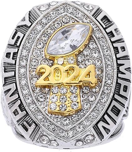2024 Fantasy Football Ring | Heavy FFL Champion Ring | Gold Silver Tone Plated Award Trophy for Fantasy Football League Winner in Kuwait