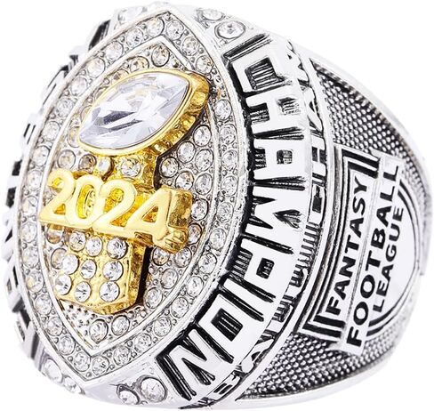 2024 Fantasy Football Ring | Heavy FFL Champion Ring | Gold Silver Tone Plated Award Trophy for Fantasy Football League Winner in Kuwait