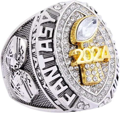 2024 Fantasy Football Ring | Heavy FFL Champion Ring | Gold Silver Tone Plated Award Trophy for Fantasy Football League Winner in Kuwait