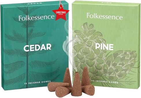 Folkulture Christmas Incense Cones Scented, Set of 2 Inscents-Cones (30 Cones), Balsam & Cedar, Insence Cones for Relaxation, Christmas Scents - Christmas Cookie and Balsam Cedar Incense Cones in Saudi Arabia