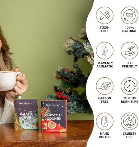 Folkulture Christmas Incense Cones Scented, Set of 2 Inscents-Cones (30 Cones), Balsam & Cedar, Insence Cones for Relaxation, Christmas Scents - Christmas Cookie and Balsam Cedar Incense Cones in Saudi Arabia