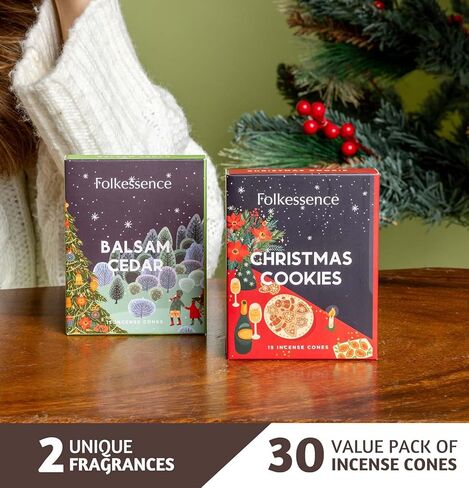 Folkulture Christmas Incense Cones Scented, Set of 2 Inscents-Cones (30 Cones), Balsam & Cedar, Insence Cones for Relaxation, Christmas Scents - Christmas Cookie and Balsam Cedar Incense Cones in Saudi Arabia
