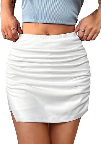 SweatyRocks Women's Elastic High Waist Split Hem Skort Ruched Wrap Bodycon Skirt Shorts in Saudi Arabia
