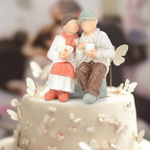MONOJOY Loving Elderly Couple Figurines: 20th 25th 30th 40th 50th Wedding Anniversary Cake Topper Gifts for Couple Parents Grandparents Christmas Thanksgiving Valentines Gift Table Decor(Orange) in Saudi Arabia