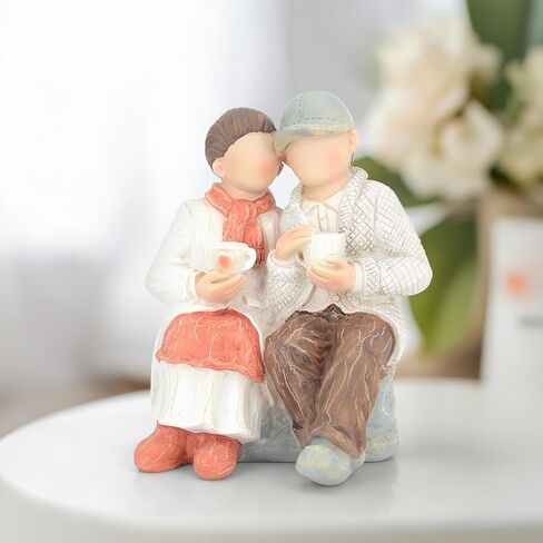 MONOJOY Loving Elderly Couple Figurines: 20th 25th 30th 40th 50th Wedding Anniversary Cake Topper Gifts for Couple Parents Grandparents Christmas Thanksgiving Valentines Gift Table Decor(Orange) in Saudi Arabia