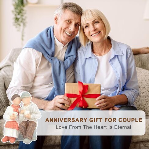 MONOJOY Loving Elderly Couple Figurines: 20th 25th 30th 40th 50th Wedding Anniversary Cake Topper Gifts for Couple Parents Grandparents Christmas Thanksgiving Valentines Gift Table Decor(Orange) in Saudi Arabia