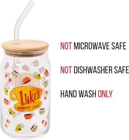 Silver Buffalo Gilmore Girls Luke's Diner Logo Glass Tumbler with Bamboo Lid and Glass Straw, 16 Ounces in Saudi Arabia