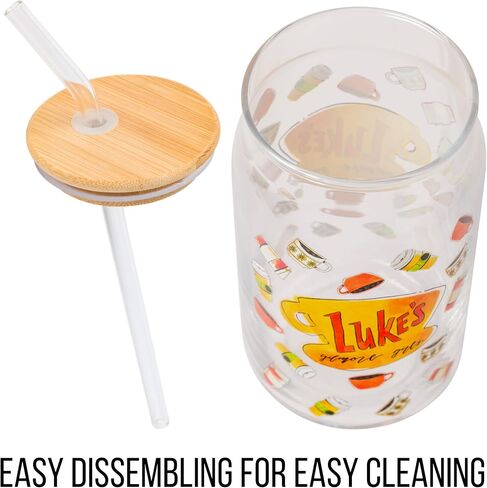 Silver Buffalo Gilmore Girls Luke's Diner Logo Glass Tumbler with Bamboo Lid and Glass Straw, 16 Ounces in Saudi Arabia