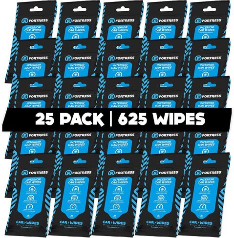 Fortress Car Interior Wipes (25 ct.) for Car Interior Cleaning, Dashboard, Seats, Detailing, and Steering Wheel [Travel Size] Skin-Safe Car Interior Cleaner Supplies in Kuwait
