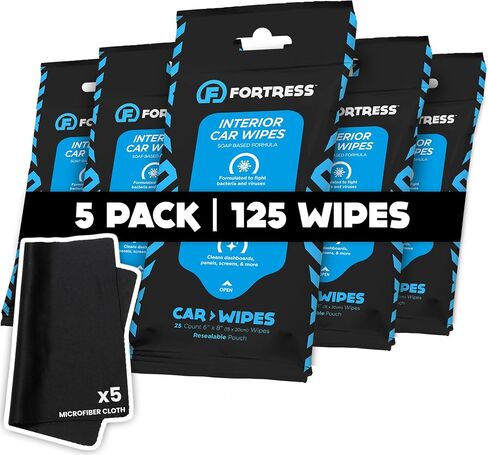 Fortress Car Interior Wipes (25 ct.) for Car Interior Cleaning, Dashboard, Seats, Detailing, and Steering Wheel [Travel Size] Skin-Safe Car Interior Cleaner Supplies in Kuwait