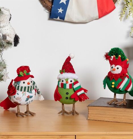Christmas Table Decorations Birds, Set of 3 Christmas Standing Bird Figurine Table Top Decor, Tiered Tray Decor Green White Xmas Birds Ornaments in Saudi Arabia
