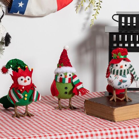 Christmas Table Decorations Birds, Set of 3 Christmas Standing Bird Figurine Table Top Decor, Tiered Tray Decor Green White Xmas Birds Ornaments in Saudi Arabia