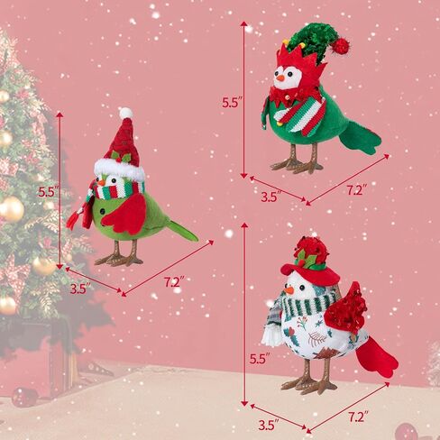 Christmas Table Decorations Birds, Set of 3 Christmas Standing Bird Figurine Table Top Decor, Tiered Tray Decor Green White Xmas Birds Ornaments in Saudi Arabia