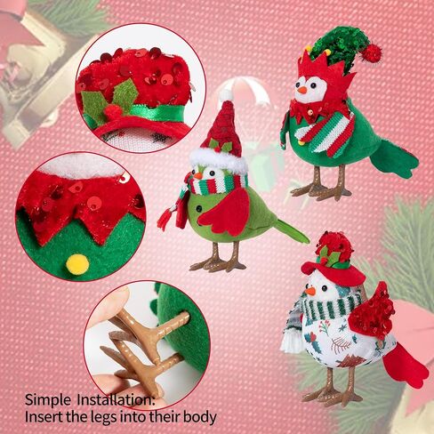Christmas Table Decorations Birds, Set of 3 Christmas Standing Bird Figurine Table Top Decor, Tiered Tray Decor Green White Xmas Birds Ornaments in Saudi Arabia