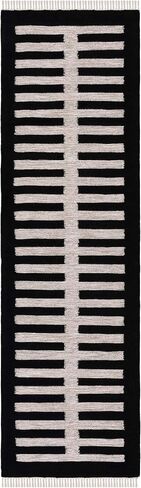 SAFAVIEH Striped Kilim Collection Runner Rug - 2'3" x 8', Beige & Black, Flat Weave Wool & Cotton Design, Ideal for High Traffic Areas in Living Room, Bedroom (STK806B) in Saudi Arabia
