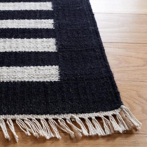 SAFAVIEH Striped Kilim Collection Runner Rug - 2'3" x 8', Beige & Black, Flat Weave Wool & Cotton Design, Ideal for High Traffic Areas in Living Room, Bedroom (STK806B) in Saudi Arabia