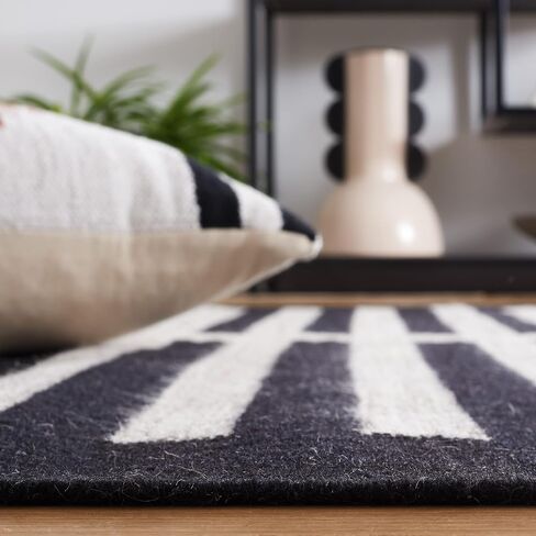 SAFAVIEH Striped Kilim Collection Runner Rug - 2'3" x 8', Beige & Black, Flat Weave Wool & Cotton Design, Ideal for High Traffic Areas in Living Room, Bedroom (STK806B) in Saudi Arabia