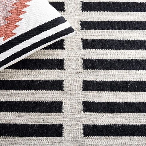SAFAVIEH Striped Kilim Collection Runner Rug - 2'3" x 8', Beige & Black, Flat Weave Wool & Cotton Design, Ideal for High Traffic Areas in Living Room, Bedroom (STK806B) in Saudi Arabia