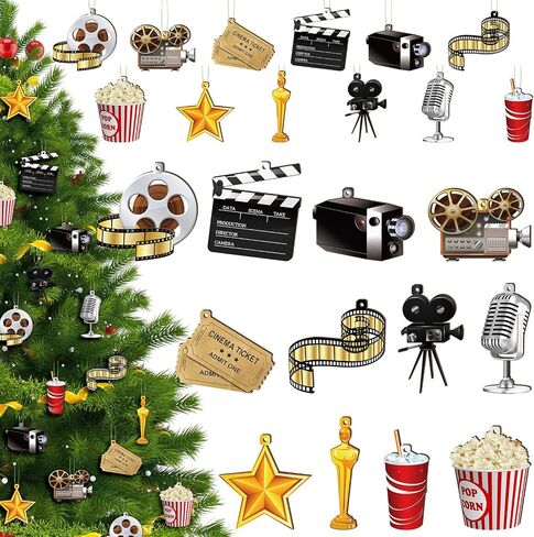 60 Pcs Christmas Movie Night Party Supplies Hanging Wood Movie Ornament with Ribbons Movie Night Decorations Theater Movie Party Decorations Movie Theme Party Supplies for Xmas Tree Home Mantel Decor in Kuwait