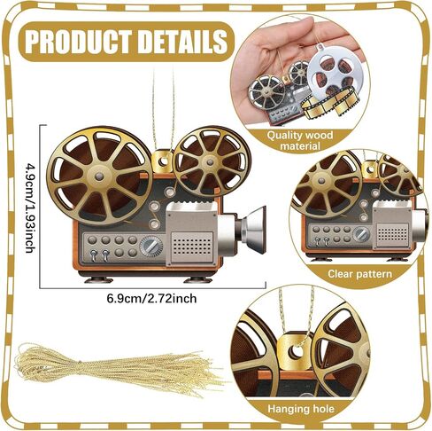 60 Pcs Christmas Movie Night Party Supplies Hanging Wood Movie Ornament with Ribbons Movie Night Decorations Theater Movie Party Decorations Movie Theme Party Supplies for Xmas Tree Home Mantel Decor in Kuwait