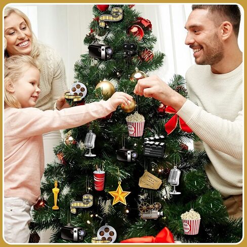 60 Pcs Christmas Movie Night Party Supplies Hanging Wood Movie Ornament with Ribbons Movie Night Decorations Theater Movie Party Decorations Movie Theme Party Supplies for Xmas Tree Home Mantel Decor in Kuwait