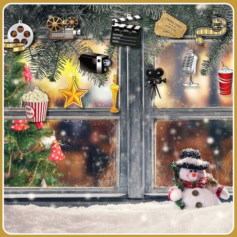 60 Pcs Christmas Movie Night Party Supplies Hanging Wood Movie Ornament with Ribbons Movie Night Decorations Theater Movie Party Decorations Movie Theme Party Supplies for Xmas Tree Home Mantel Decor in Kuwait