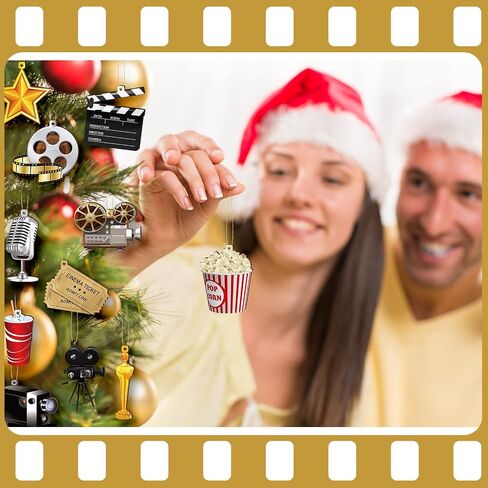 60 Pcs Christmas Movie Night Party Supplies Hanging Wood Movie Ornament with Ribbons Movie Night Decorations Theater Movie Party Decorations Movie Theme Party Supplies for Xmas Tree Home Mantel Decor in Kuwait