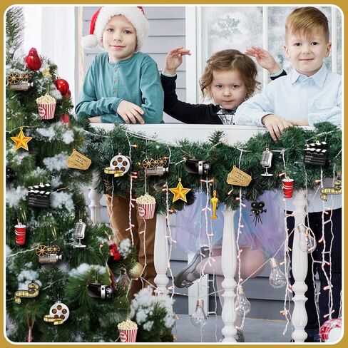 60 Pcs Christmas Movie Night Party Supplies Hanging Wood Movie Ornament with Ribbons Movie Night Decorations Theater Movie Party Decorations Movie Theme Party Supplies for Xmas Tree Home Mantel Decor in Kuwait