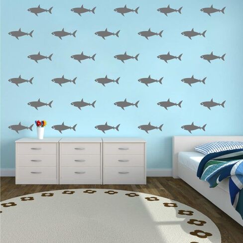 Shark Wall Decals - PVC Removable Wall Stickers with Cute Sharks, Sea Creatures and Fish - Ocean Wall Decor for Kids Room and Nursery - 32 Pieces - 3" x 6" Each JWH194 (Black) in Kuwait