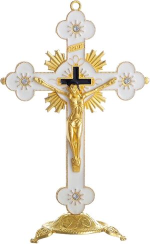 KOMI 5 Inch Catholic Metal Jesus Cross Standing, White Crucifix for Home Decoration, Table Crucifix Religious Gift in Saudi Arabia