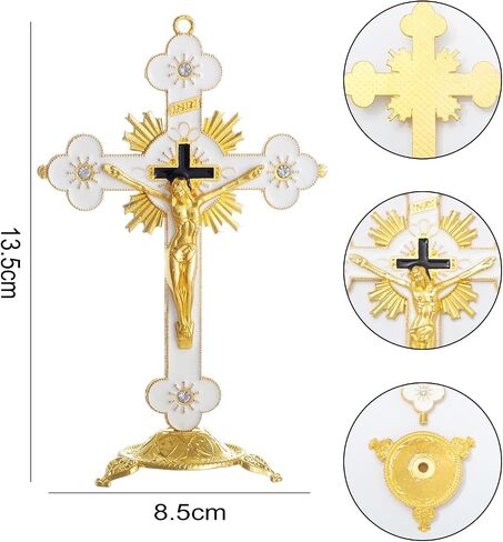 KOMI 5 Inch Catholic Metal Jesus Cross Standing, White Crucifix for Home Decoration, Table Crucifix Religious Gift in Saudi Arabia