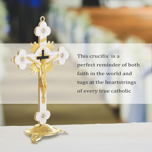 KOMI 5 Inch Catholic Metal Jesus Cross Standing, White Crucifix for Home Decoration, Table Crucifix Religious Gift in Saudi Arabia