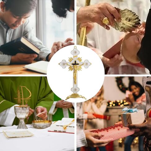 KOMI 5 Inch Catholic Metal Jesus Cross Standing, White Crucifix for Home Decoration, Table Crucifix Religious Gift in Saudi Arabia