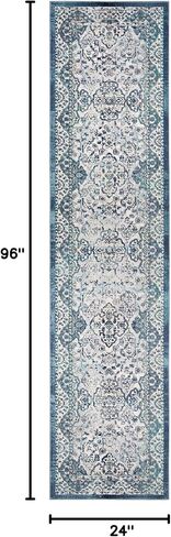 SAFAVIEH Aria Collection Runner Rug - 2' x 8', Ivory & Navy, Oriental Medallion Distressed Design, Non-Shedding & Easy Care, Ideal for High Traffic Areas in Living Room, Bedroom (ARA770A) in Saudi Arabia