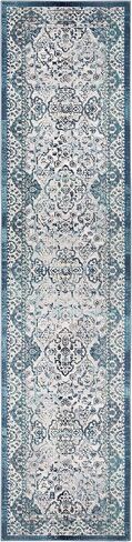 SAFAVIEH Aria Collection Runner Rug - 2' x 8', Ivory & Navy, Oriental Medallion Distressed Design, Non-Shedding & Easy Care, Ideal for High Traffic Areas in Living Room, Bedroom (ARA770A) in Saudi Arabia