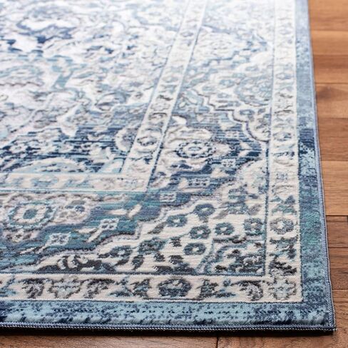 SAFAVIEH Aria Collection Runner Rug - 2' x 8', Ivory & Navy, Oriental Medallion Distressed Design, Non-Shedding & Easy Care, Ideal for High Traffic Areas in Living Room, Bedroom (ARA770A) in Saudi Arabia
