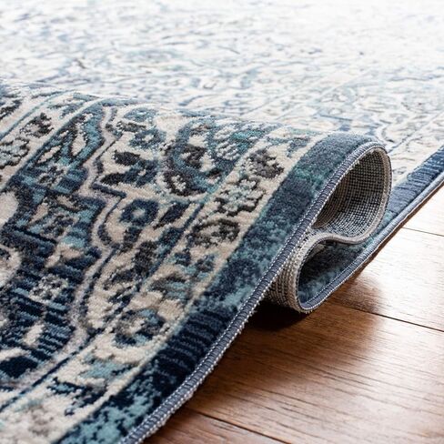 SAFAVIEH Aria Collection Runner Rug - 2' x 8', Ivory & Navy, Oriental Medallion Distressed Design, Non-Shedding & Easy Care, Ideal for High Traffic Areas in Living Room, Bedroom (ARA770A) in Saudi Arabia