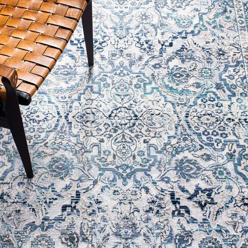 SAFAVIEH Aria Collection Runner Rug - 2' x 8', Ivory & Navy, Oriental Medallion Distressed Design, Non-Shedding & Easy Care, Ideal for High Traffic Areas in Living Room, Bedroom (ARA770A) in Saudi Arabia