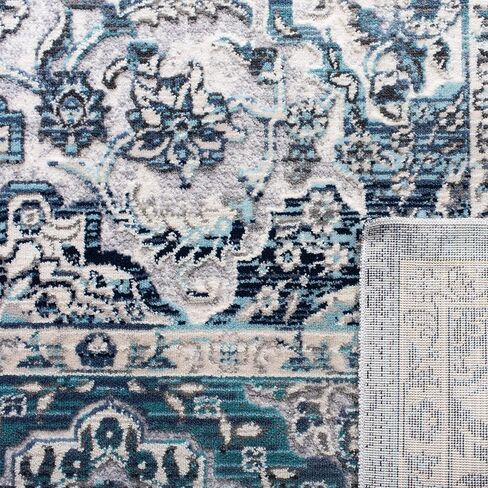 SAFAVIEH Aria Collection Runner Rug - 2' x 8', Ivory & Navy, Oriental Medallion Distressed Design, Non-Shedding & Easy Care, Ideal for High Traffic Areas in Living Room, Bedroom (ARA770A) in Saudi Arabia