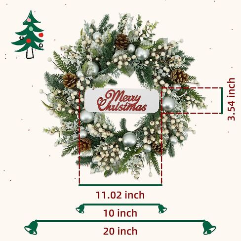 YNYLCHMX 20 Inch Christmas Wreath for Front Door, Winter Wreath with Welcome Sign Pine Needle Pine Cone Berry Artificial Door Xmas Wreaths for Window Wall Fireplace Farmhouse Holiday Party Decoration in Kuwait