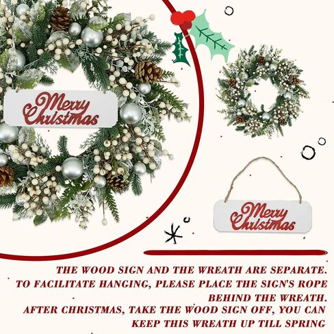 YNYLCHMX 20 Inch Christmas Wreath for Front Door, Winter Wreath with Welcome Sign Pine Needle Pine Cone Berry Artificial Door Xmas Wreaths for Window Wall Fireplace Farmhouse Holiday Party Decoration in Kuwait
