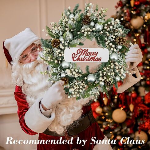 YNYLCHMX 20 Inch Christmas Wreath for Front Door, Winter Wreath with Welcome Sign Pine Needle Pine Cone Berry Artificial Door Xmas Wreaths for Window Wall Fireplace Farmhouse Holiday Party Decoration in Kuwait